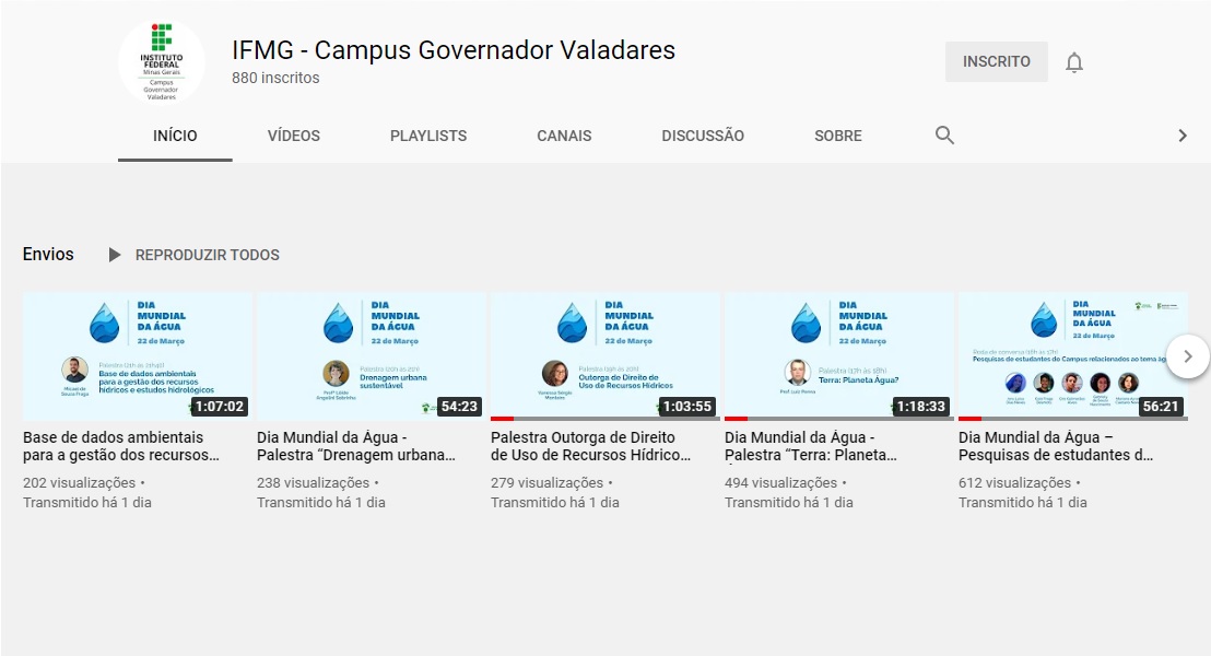 Dia Mundial da Água - vídeos no YouTube