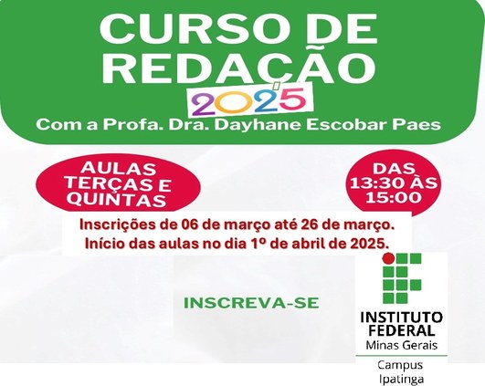 Inscrições Curso de Redação ENEM IFMG Campus Ipatinga