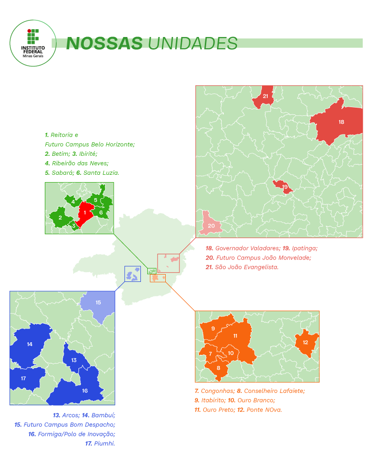 Mapa com todas as unidades do IFMG